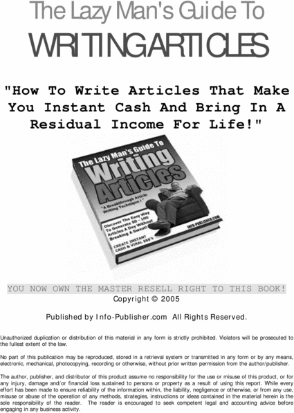 Product picture Lazy Man&acute;s Guide To Article Writing 